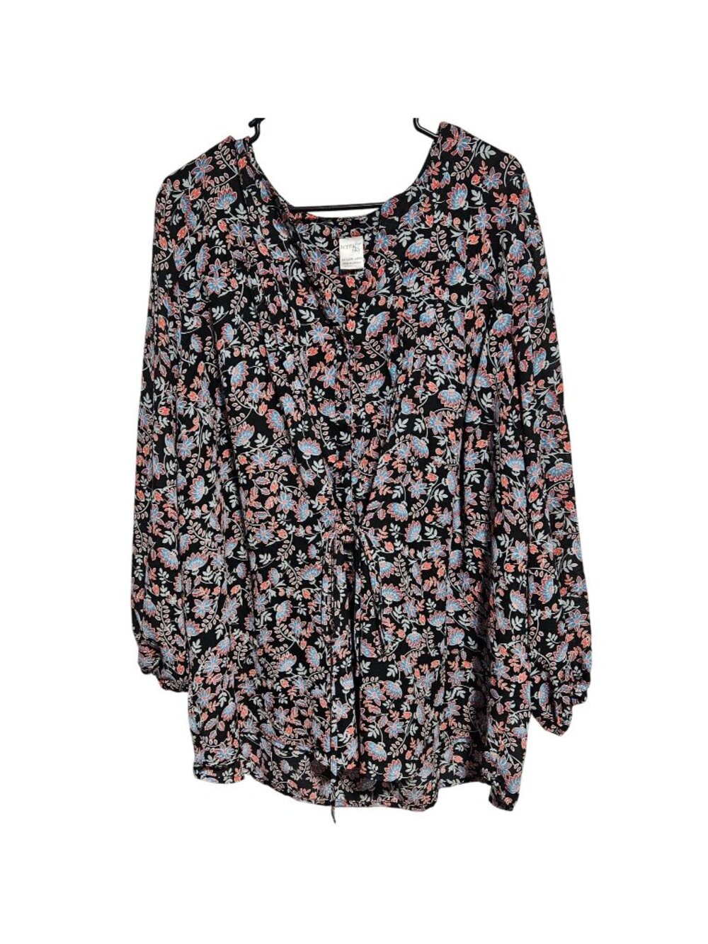 Terra & Sky Blouse Plus Size 3X Top Floral Cottagecore Romantic Long Sleeve